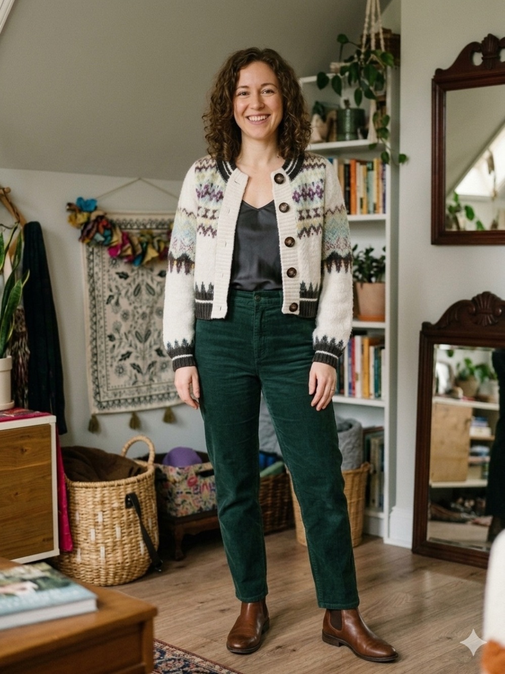 Free People Ivory Knit Cardigan with Multicolor Accents